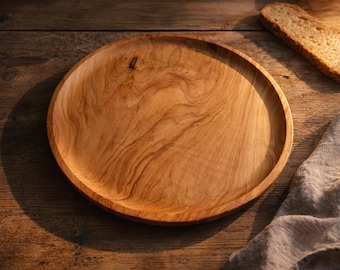 Rustic Olive Wood Plate, Handmade Serving Platter, Natural Appetizer Plate, Large Wooden Dinner Plate
