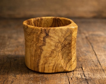 Handmade Olive Wood Mug with Handle – 250ml Wooden Coffee Cup – Rustic Natural Wood Tea Mug – Unique Kitchen Gift