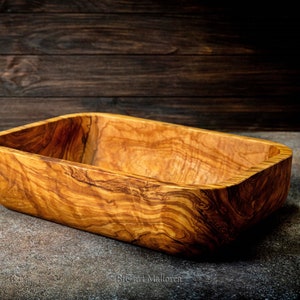 Wooden Bowl Olive wood Handmade for Storage, Wood Crafts Bowl Fruit Salad Serving Bowls, centerpiece rectangular olive wood bowl image 6