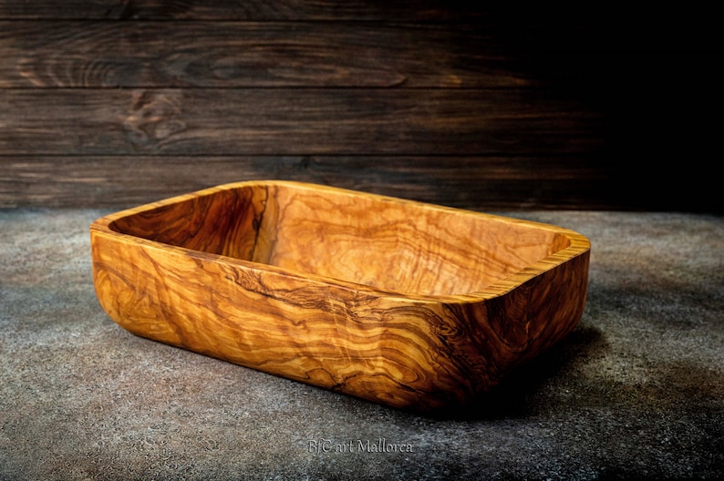 Wooden Bowl Olive wood Handmade for Storage, Wood Crafts Bowl Fruit Salad Serving Bowls, centerpiece rectangular olive wood bowl image 6