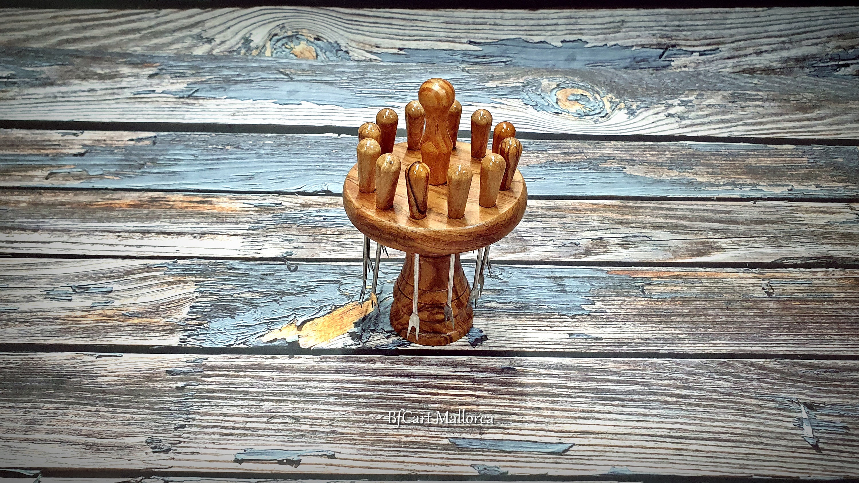 Skewer Holder Olive Wood, Fruit Skewers, Skewer Sticks, Vintage Cocktail for Appetizers, Fork for Jelly Beans and Sweets, Skewers bbq