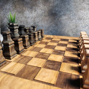 Exclusive Olive Wood Chess Set - Handmade Artisan Chessboard & Pieces - Unique Rustic Game Board for Chess Lovers and Home Decor