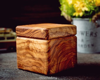 Square Olive Wood Salt Cellar with Magnetic Lid and Spoon