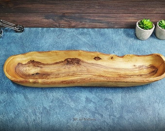 Bol en bois rustique Live Edge pour dessus de table, bols en bois allongés et bols pour fruits, bol de fruits sculptés à la main avec bol à bord d’écorce