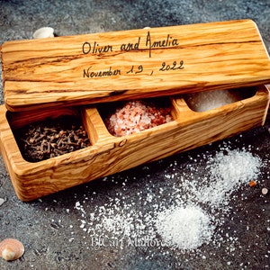 Custom Salt Box Kitchen with a Lid, Wooden Salt Box Large house decor, Salt Storage, Wooden Salt Cellar Set, Salt Container with Spoon