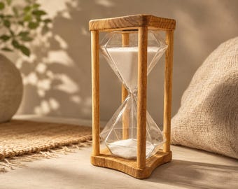 50 Minute Olive Wood Hourglass, Wooden Sand Timer for Massage Therapy, Yoga, Meditation, Spa Decor, Handmade Rustic Gift