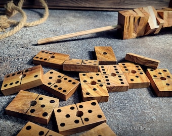Personalized Olive Wood Dominoes Set: Handmade Double Six Domino Game