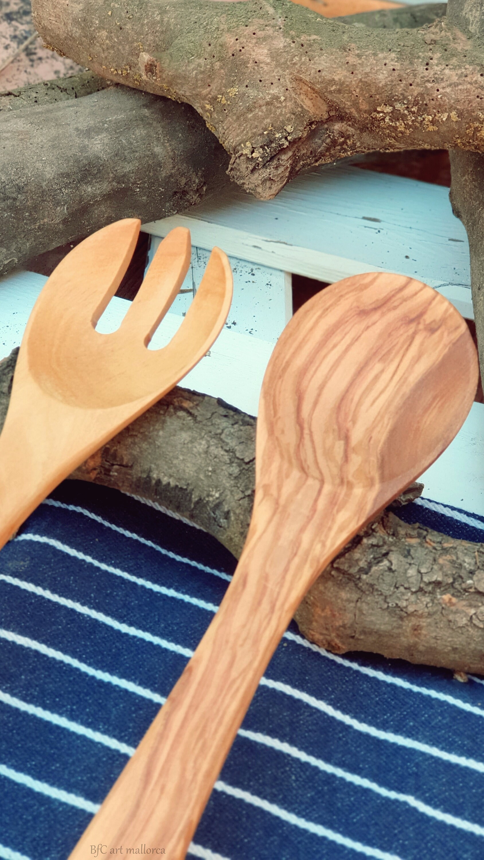 Set di posate in legno d'ulivo fatte a mano, 8 forchette e
