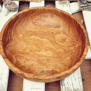 Unique Extra Large Salad Bowl of special size Olive Wood, Large Wooden Centerpiece, Kitchen Table Centerpiece, Bowl 80s Vintage Kitchen Bowl
