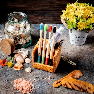 Zahnbürste und Zahnpasta Halter, Familie Zahnbürsten, Zahnputzbecher Halter, Zahnputzbecher aus Holz, Becher für Zahnbürsten, Badezimmer Becher Set