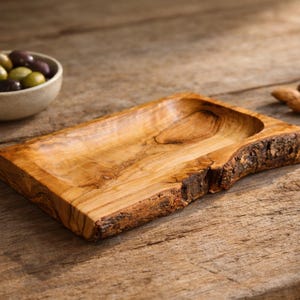 Rustic Olive Wood Tray, Small Serving Tray for Snacks