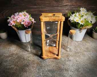 Elegant Unity Sand Set for Wedding Ceremony, Handcrafted Hourglass for Memorable Sand Ceremony made in Olive Wood