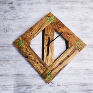 Handmade Olive Wood Wall Clock: Modern Design, Silent Movement