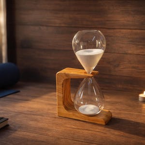 Handgefertigte 50-Minuten-Sanduhr aus Olivenholz, einzigartiges Design von BFC Art Mallorca, anpassbares Geschenk, elegantes Dekorationsstück