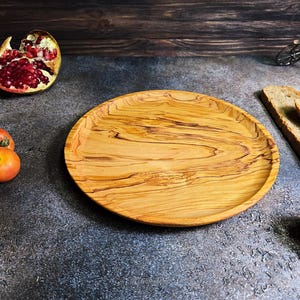 Wooden Food Plate Barbecue, Plate Olive Wood Appetizers, Round Wooden Plates Set, Plate for Cakes and Sweets, Olive Wood Plates Set grill