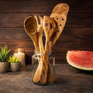 Handmade Olive Wood Kitchen Utensil Set, Mallorca Spain