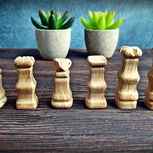 Handmade Olive Wood Chess Figures with our Unique Design, Set of Decorative and Modern Chess pieces