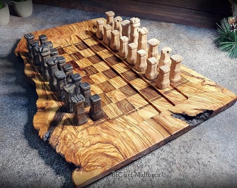 Rustic Chess Board With a Unique and Exclusive Design Made by hand, with a Game Area by Levels, Beautiful Chess Game to Decorate living room