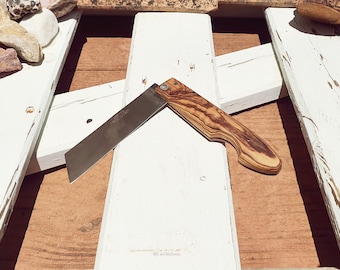Handcrafted Olive Wood Pocket Knife - Stainless Steel Folding EDC