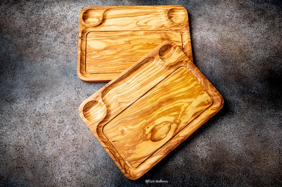 B4K Tagliere Per Bistecca In Legno Di Quercia | Massiccio Con Scanalatura | 100% Artigianale Ucraino | Per BBQ E Carne