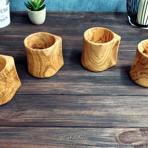 Eco-Friendly set of 4 Handcrafted Olive Wood Cups for Coffee, Tea, Water - Wooden Drinkware