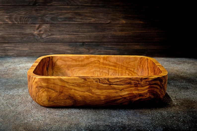Wooden Bowl Olive wood Handmade for Storage, Wood Crafts Bowl Fruit Salad Serving Bowls, centerpiece rectangular olive wood bowl image 8