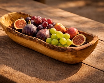 Rustic Olive Wood Serving Bowl, Live Edge Wooden Bowl for Kitchen & Table Decor, Natural Olive Wood Centerpiece