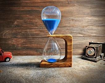 Sand Hourglass Timer of 50 minute in Olive Wood, Decorative Sand Hourglass, Table Collectible Sand Timer holder, Office Desk Decor Gift