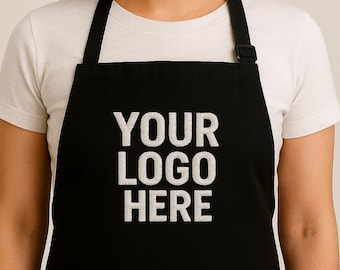Delantal negro con logotipo bordado personalizado, para restaurante, chef, salón, repostería.