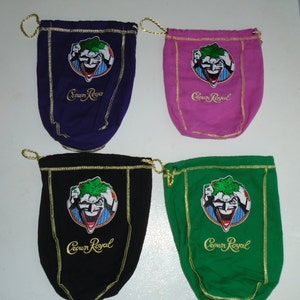Custom Crown Royal The Joker Drawstring Bag Choice of Purple Pink Black or Green
