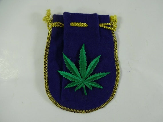 Custom Crown Royal Purple Bag Small Mini 4.5" w/ Marijuana Leaf