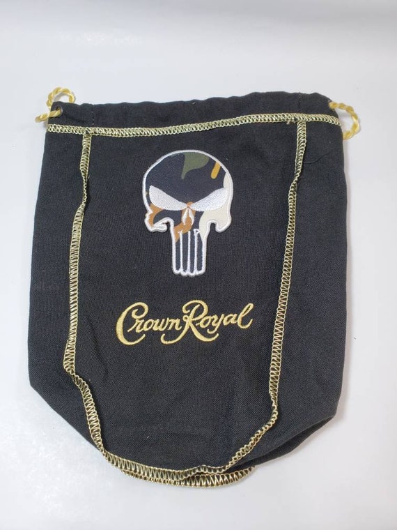 Custom Crown Royal Drawstring Bag w/ Camo Skull Patch In Choice of Colors