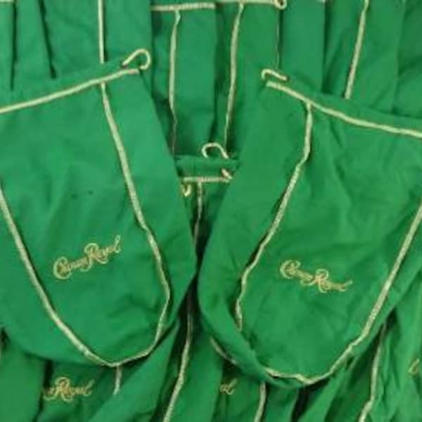 Lot of Green Crown Royal Cloth Drawstring Bags for   Crafts Etc 750ml-1L Medium Size 8-9" Qty 2, 4, 6, or 12