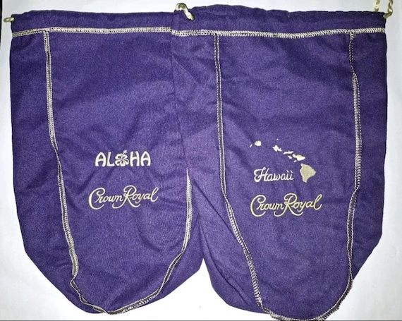 Your Choice of Hawaii Crown Royal Purple Hawaiian Themed Bags. Choose from Islands or Aloha bag w/ Flower 13" XL 1.75L sized Bags