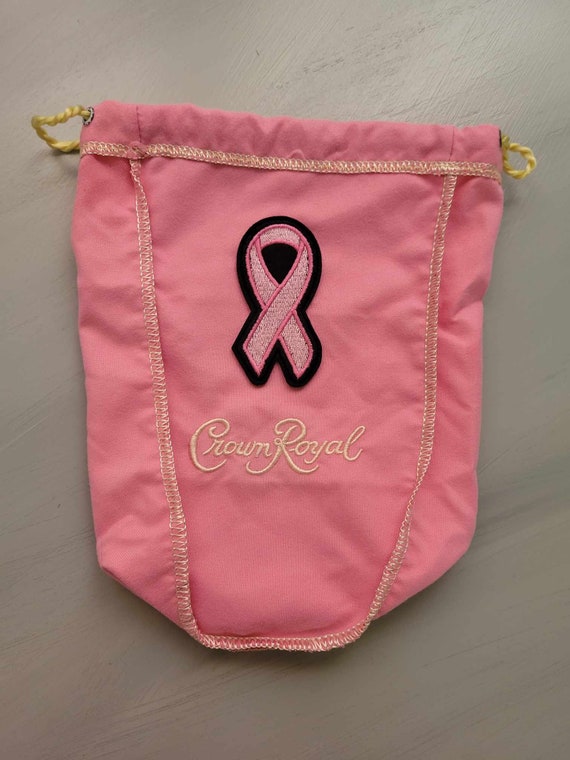 Custom Crown Royal Pink Bag w/ Breast Cancer Awareness Ribbon