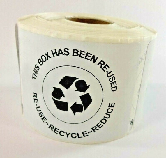 This Box Has Been Re-Used  Re-Use Recycled Reduce Shipping Label Stickers Lot of 50, 100, 200, or 400