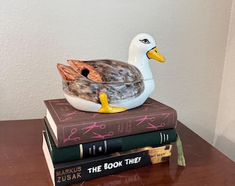 Vintage Portuguese Duck Tureen with Lid – Hand-Painted Ceramic Covered Dish