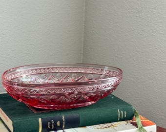 Vintage Pink Pressed Glass Decorative Catchall Bowl | Depression Glass
