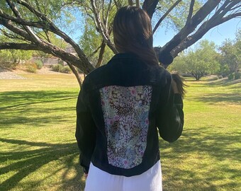 Reworked Sheer Back Black Denim Jacket