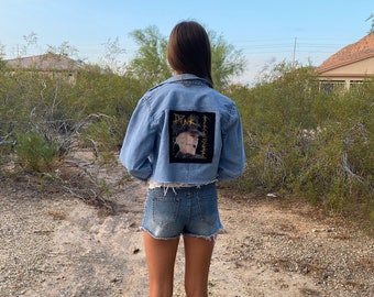 Reworked and Distressed Cropped Denim Shirt