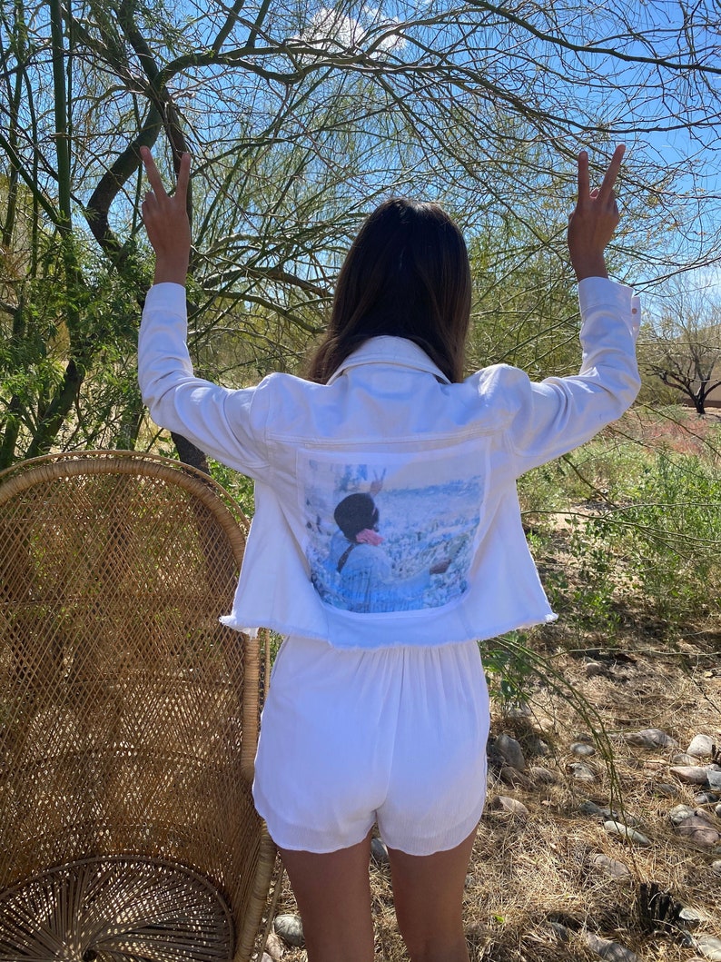 Reworked White Denim Jacket Etsy