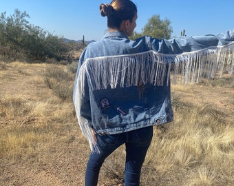 Fringed & Patched Denim Jacket