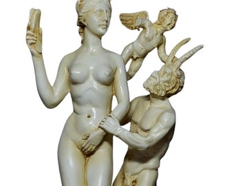 Aphrodite and Pan God Statue Exact Replica Sculpture 28cm Greek Roman Mythology