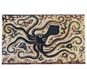 Marine Style Minoan Octopus Painting on Wood Totally Hand Made