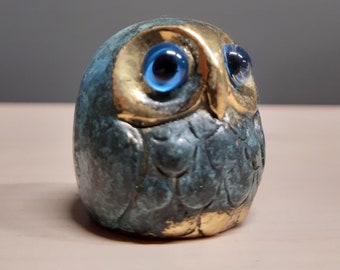 Owl Bird Bronze Sculpture Greek Roman Mythology Handmade Hand Painted Statue 3cm