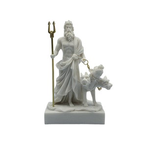 Hades with Cerberus Sculpture Greek Mythology God Marble handmade statue 13cm