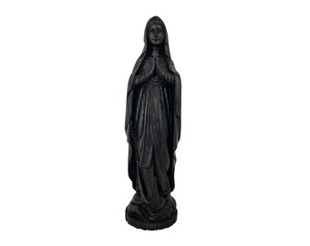 Virgin Mary Sculpture Alabaster Greek Handmade Black Statue 23cm