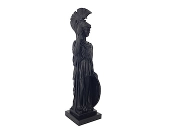 Statue de la déesse grecque Athéna - Minerve romaine - Sculpture noire en albâtre faite à la main de la mythologie 25cm