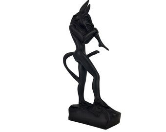 Pan God Statue - Greek Mythology Handmade Alabaster Black Sculpture 25cm