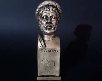 Pythagoras Bust Head Statue - Ancient Greek Handmade bronzed Sculpture 17cm